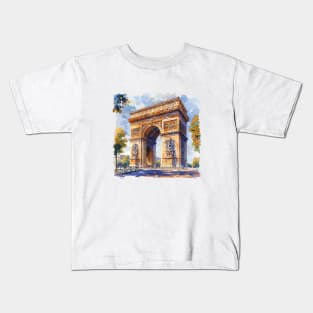 Arc de Triomphe Watercolor Travel Landmarks France Kids T-Shirt